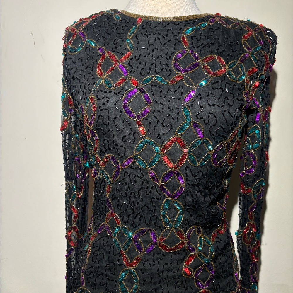 Colorful Sequin  Chain Pattern Long Sleeve Top